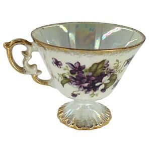 Lusterware Tea Cup Iridescent Wash Violet White Demitasse February Anniversary